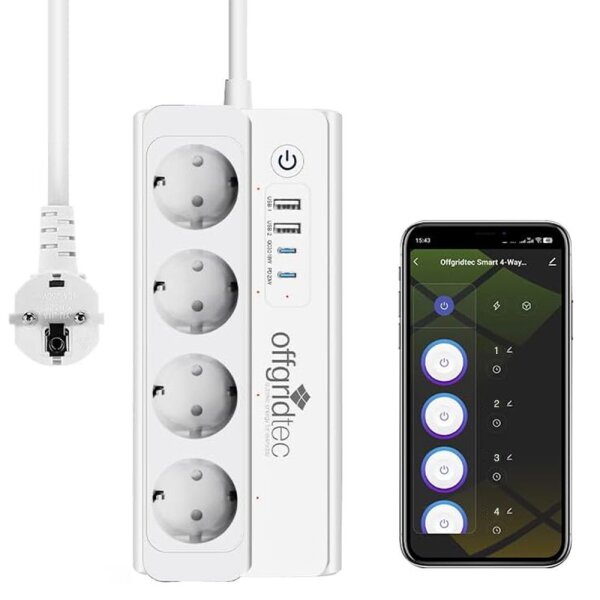 WLAN Steckdosenleiste 4-fach einzeln schaltbar USB-A USB-C PD 20W