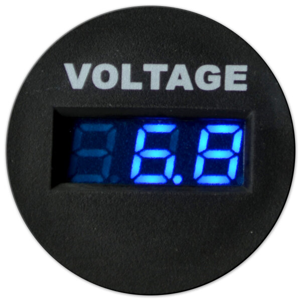 Voltmeter | Digital | LED-Anzeige 3-stellig Blau | 6-33V | Einbau | Ø29mm
