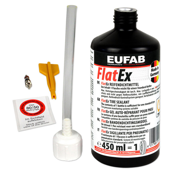 Reifendichtmittel | EUFAB FlatEx | Auto, Motorrad, Fahrrad | 450ml