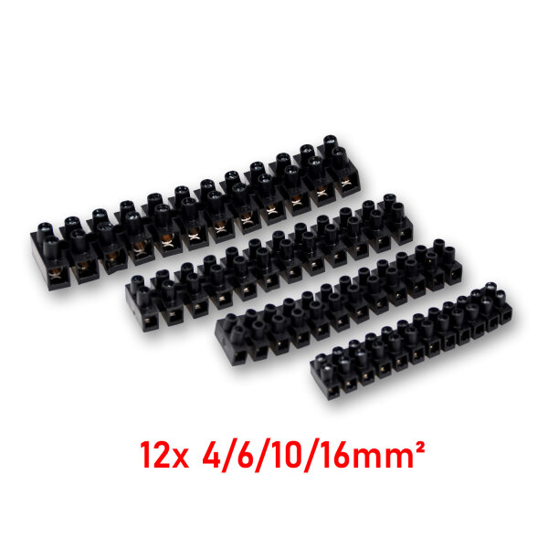 Lüsterklemmen-Satz, 12-fach, Schwarz, 380V (4mm², 6mm², 10mm², 16mm²)