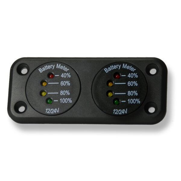 Doppelarmatur | 2x Voltmeter 4-LED Analog | 7–33V | Ø29mm | Einbaurahmen 100x45mm