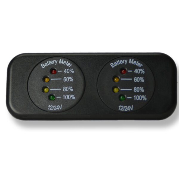 Doppelarmatur | 2x Voltmeter 4-LED Analog | 7–33V | Ø29mm | Einbaurahmen 108x44mm