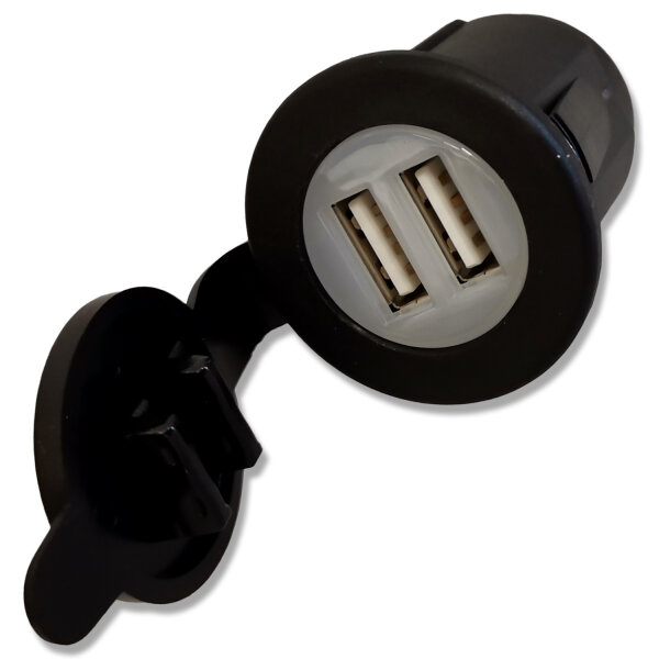 USB Doppelsteckdose | 12V/24V | 2x USB-A | 5V 2,1A | Ø29mm
