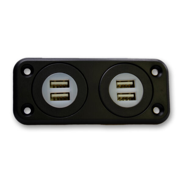 USB Doppelsteckdosen-Set | 2x2 Typ A | 12V-24V | 5V 2,1A | Ø29mm | Inkl. Einbaurahmen