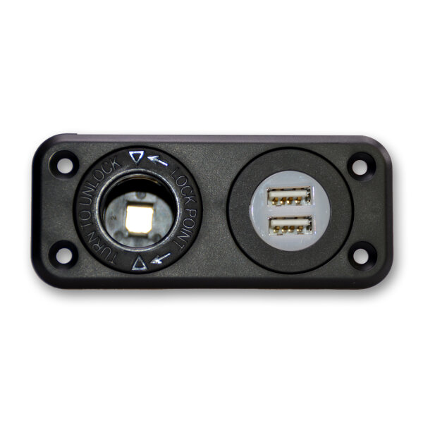 Doppelsteckdosen-Set | 2x USB Typ A 2,1A + SAE J563 20A | 12-24V | Doppelrahmen