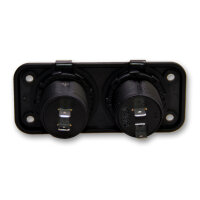 Doppelsteckdosen-Set | 2x USB Typ A 2,1A + SAE J563 20A | 12-24V | Doppelrahmen