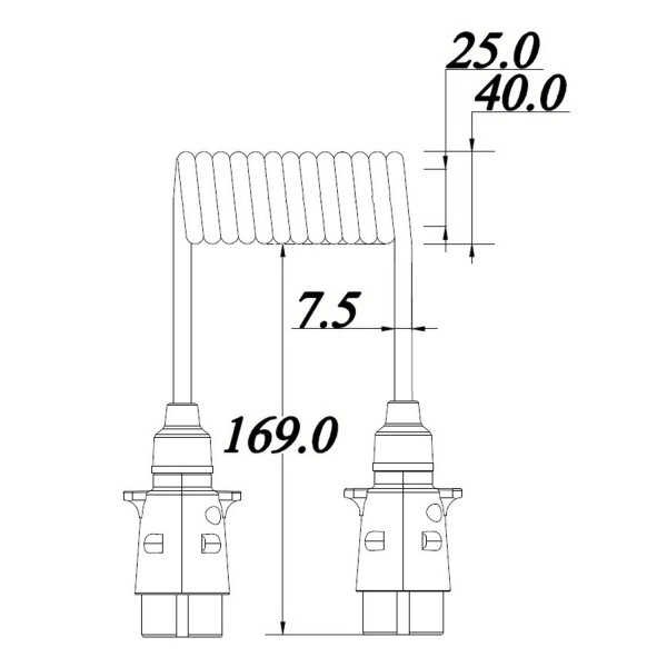 Spiralkabel | 7-adrig | 7x0,5mm² | 12V | Stecker zu Stecker | 3 Meter