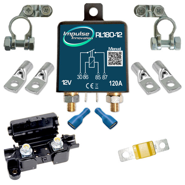 Trennrelaisset | RL180-12 BASIC | 12V 120A | Polklemmen | 16mm² Verbinder | 60A Sicherung