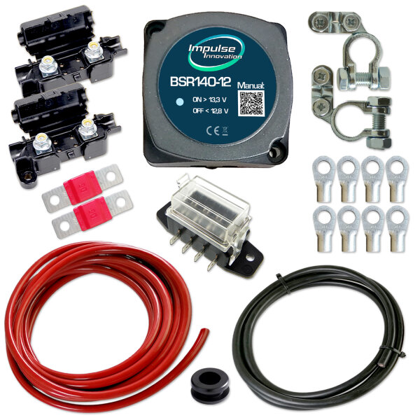 Zweitbatterieset | BSR140-12 | Automatik Trennrelais 12V | 6m 10mm² Kabel | 6-fach UniVAL Sicherungshalter