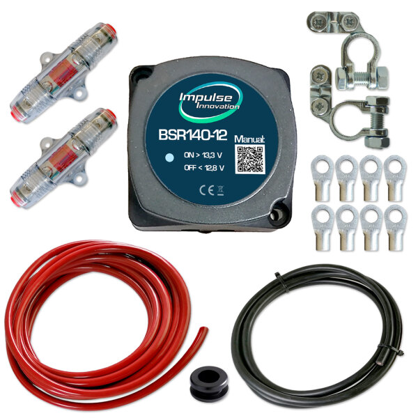 Zweitbatterieset | BSR140-12 | Automatik Trennrelais 12V 140A | 6m 20mm² Kabel | Schraubsicherungshalter