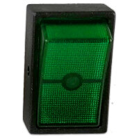 Wippschalter rechteckig | beleuchtet | 12V | 30A | Ø12mm | Grün