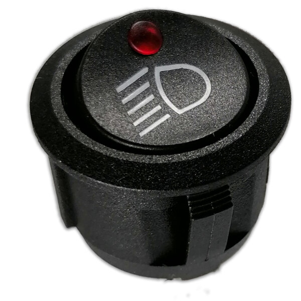 Wippschalter, Schwarz, rote LED, Abblendlicht-Symbol, 14V, 20A, Ø20,2mm