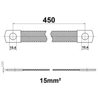 Masseband | 450mm | 15mm² | M10-M10 | Batteriemasse | Erdungsband