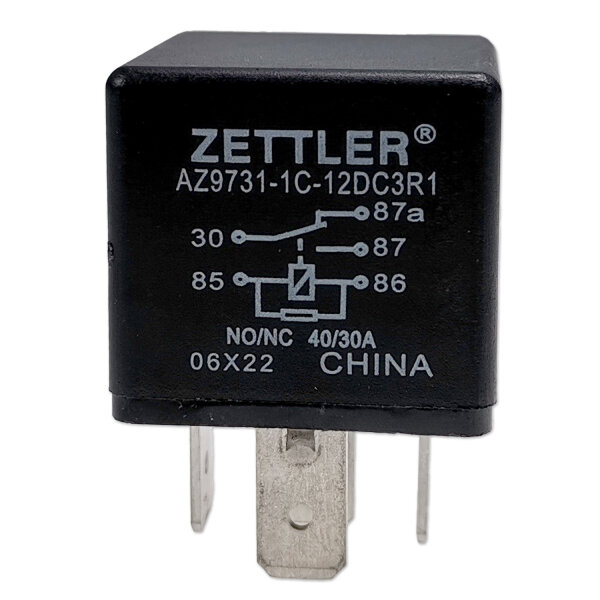 Mini Relais | 5-polig | Wechsler (CO) | 12V | 40/30A | mit Widerstand