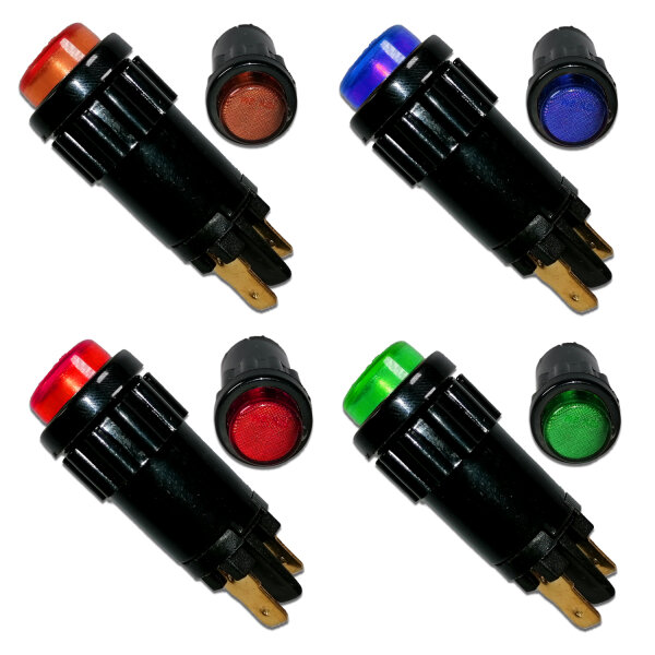 Kontrollleuchte Rund 12V 2W | Farbauswahl | Flachstecker