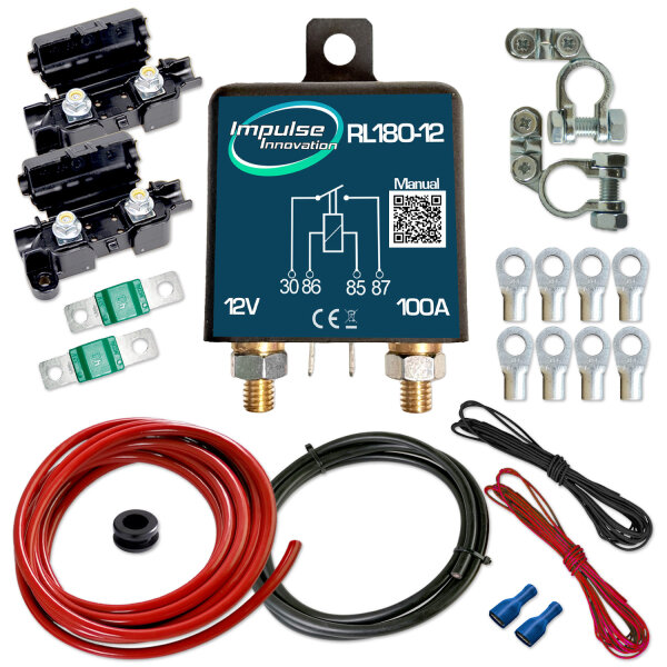 Zweitbatterieset | RL180-12 Trennrelais 12V 100A | 6m ECO AWG8 Kabel