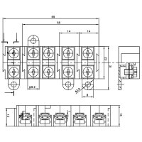 Anschlussblock 5 Wege für 1,5-4mm² Kabel, Schwarz