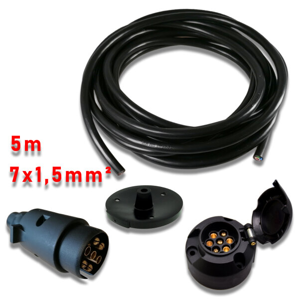 5m Anhängerkabelset 7-polig inkl. Stecker und Dose (7x1,5mm²)