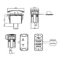 USB Doppelsteckdose | Typ A | 12-24V | 5V 2,1A | 37x21mm...