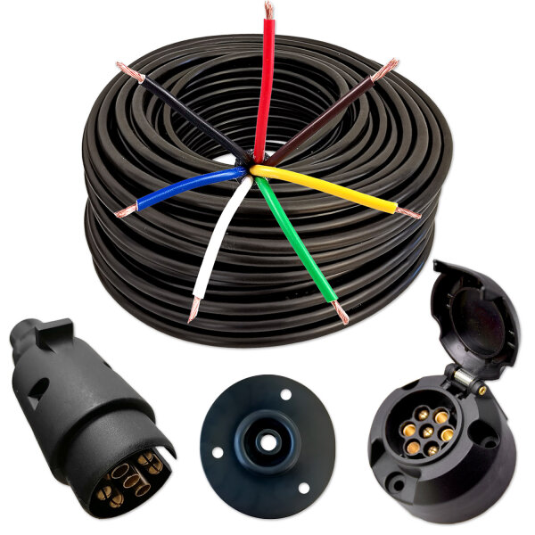 Anhängerkabelset 7-polig AUPFK 7x1mm² inkl. Stecker, Steckdose & Dichtung (10m)
