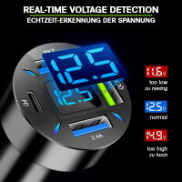 KFZ USB Ladegerät 50W 4-Port PD QC3.0 Voltmeter 12V 24V USB-C Adapter