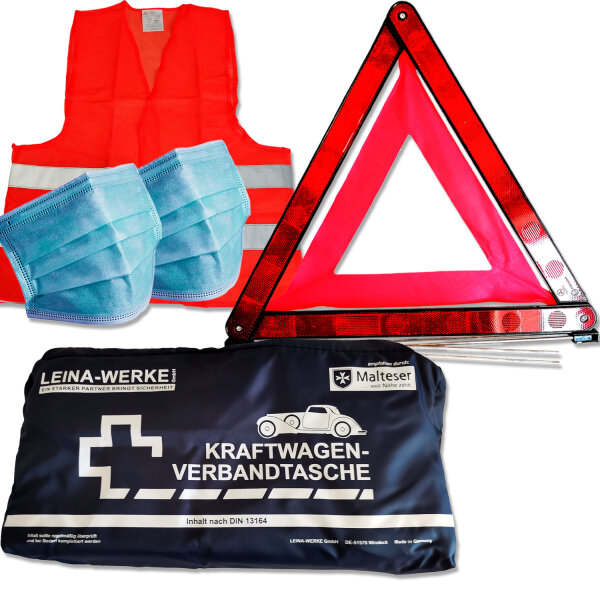 KFZ Unfall- und Erste-Hilfe Set mit LEINA Elegance Verbandtasche & orangener Warnweste