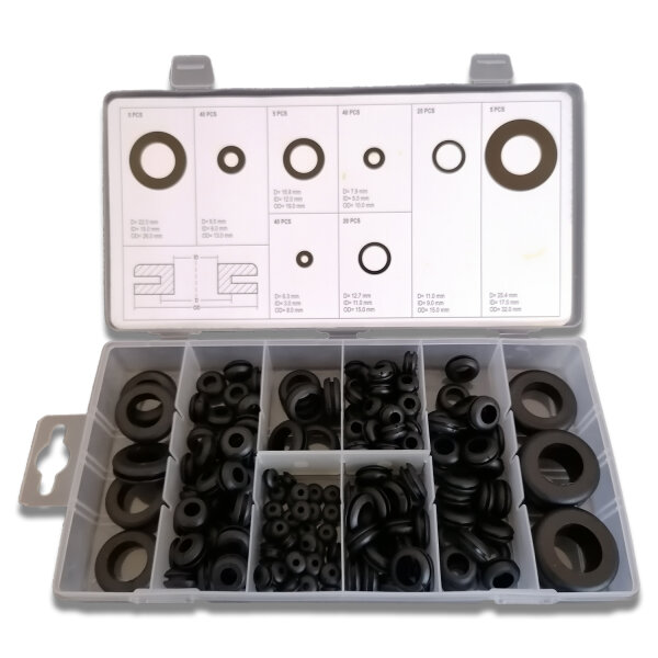 Kabeldurchführung Sortiment | Gummi | 3-17mm | Ø8-32mm | 180 Stück