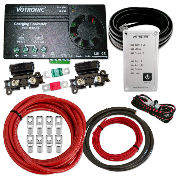 Zweitbatterieset | Votronic VCC 1212-30 Ladebooster | 12V 30A | 3,5m 10mm² Kabel | Remote Control S