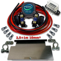 BSR140-12 Automatik Trennrelais- / Zweitbatterieset mit 3,5m Kabelsatz 10mm² ECu & VW T4/T5/T6 / Universal Batteriehalter