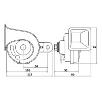 Fahrzeughupe | Schneckenhorn Fanfare | 24V | 112dB | 420/510Hz | Ø90mm