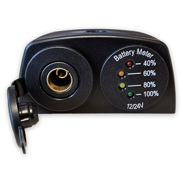 Doppelarmatur | LED-Voltmeter & ISO-4165 Steckdose | 12-24V | Aufbaugehäuse