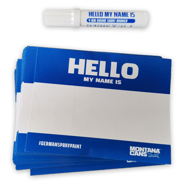 Hello my name is Sticker Blau 100 Stück + Marker | Montana Cans