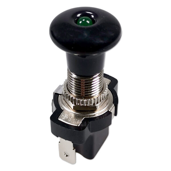 Zugschalter | 2 Positionen | 12V | 10A | grün beleuchtet | Ø14,2mm