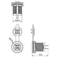 USB Doppelsteckdose | Typ A | 12-24V | 5V 2,1A | Ø29mm
