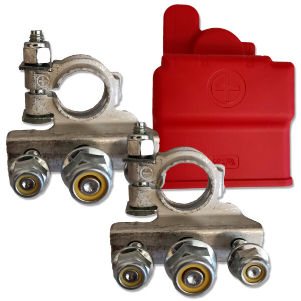 Batteriepolklemme 3-fach | M6/M8/M6 | Plus/Minus | mit Abdeckung