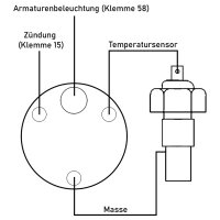 Elektronische Wassertemperaturanzeige mit Sensor, 12V, 40°C bis 120°C, Ø52mm