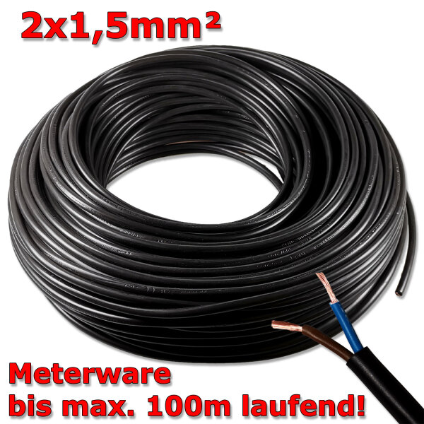 2-Adriges Kabel  2x1,5mm² Blau/Braun, Rund (Meterware)