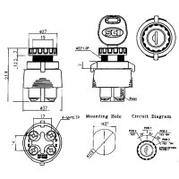 Schlüsselschalter, 4 Positionen, ON-OFF-ON-(ON), 12V, 15A, Ø22,2mm