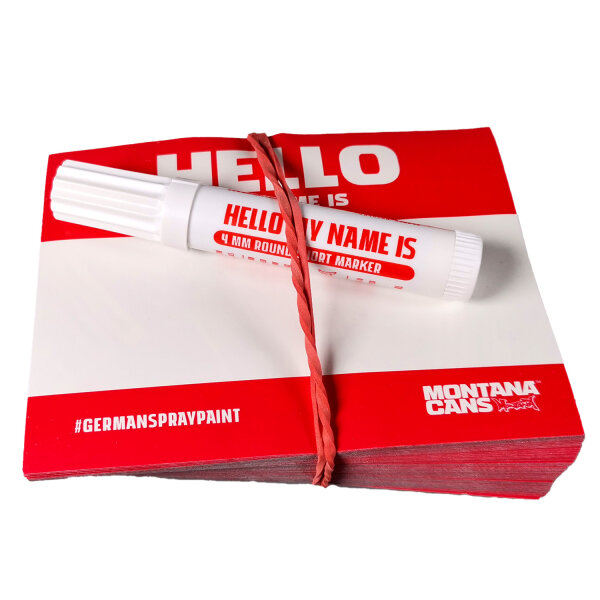Hello my name is Sticker Rot 100 Stück + Marker 12x9 cm | Montana Cans