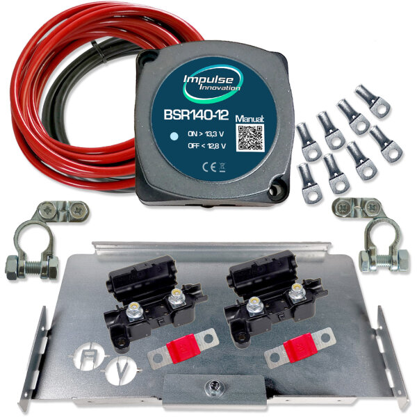 Zweitbatterieset BSR140-12 | Automatik Trennrelais 12V | 6m 10mm² Cu-Kabelsatz | Batteriehalter für Vivaro, Traveller, Expert, Proace, Jumpy