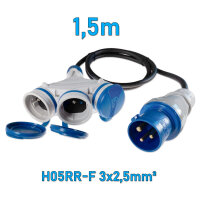 Adapterkabel | CEE-Stecker zu 3-fach Schuko-Verteiler | Verlängerung | 230V | 16A | 1,5 Meter