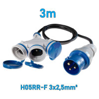 Adapterkabel CEE Stecker 3-polig auf 3x Schuko Steckdose 230V (3m)