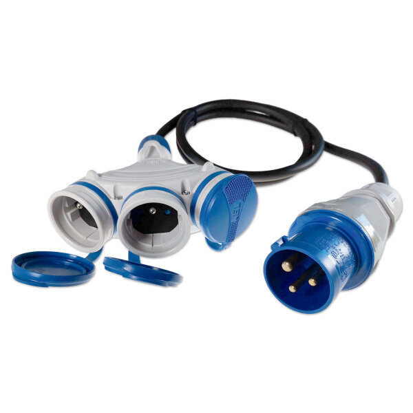 CEE Adapter 16A 230V auf 3x Typ E Steckdosen Verteiler IP44 1,5-20