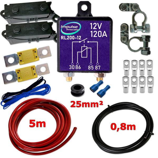 Zweitbatterieset | RL200-12-D | Trennrelais 12V 200A | 6m 25mm³ Kabel