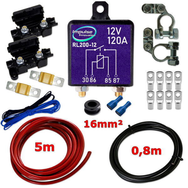 Zweitbatterieset | RL200-12-D | Trennrelais 12V 200A | 6m 16mm³ Kabel
