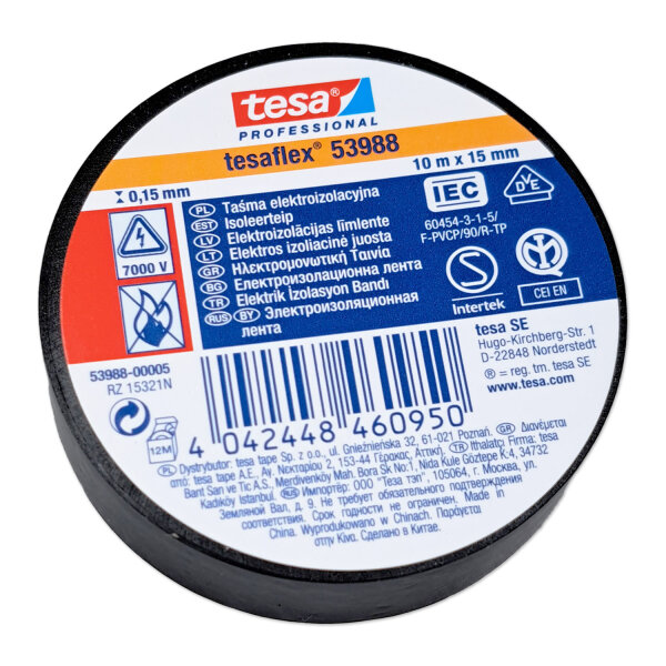 Isolierband TESA Professional |  tesaflex 53988 | Schwarz | 15mm x 10m
