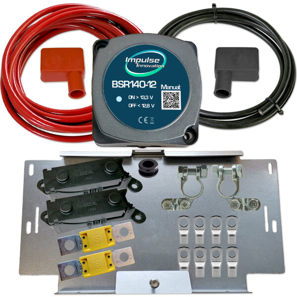 BSR140-12 Automatik-Trennrelais 12V | Zweitbatterieset mit 6m 25mm² ECu-Kabelsatz | Universal Batteriehalter für VW T4 T5 T6