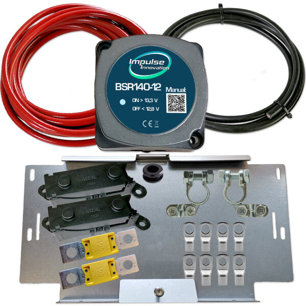 Zweitbatterieset | BSR140-12 | Automatik Trennrelais 12V 140A | 6m 25mm² Kabel | Batteriehalter VW T4 T5 T6 Universal