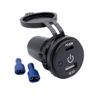 USB Doppelsteckdose | Typ A & C | 12V-24V | QC 3.0...
