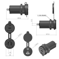 USB Doppelsteckdose | Typ A & C | 12V-24V | QC 3.0 & PD 60W | Ø29mm
